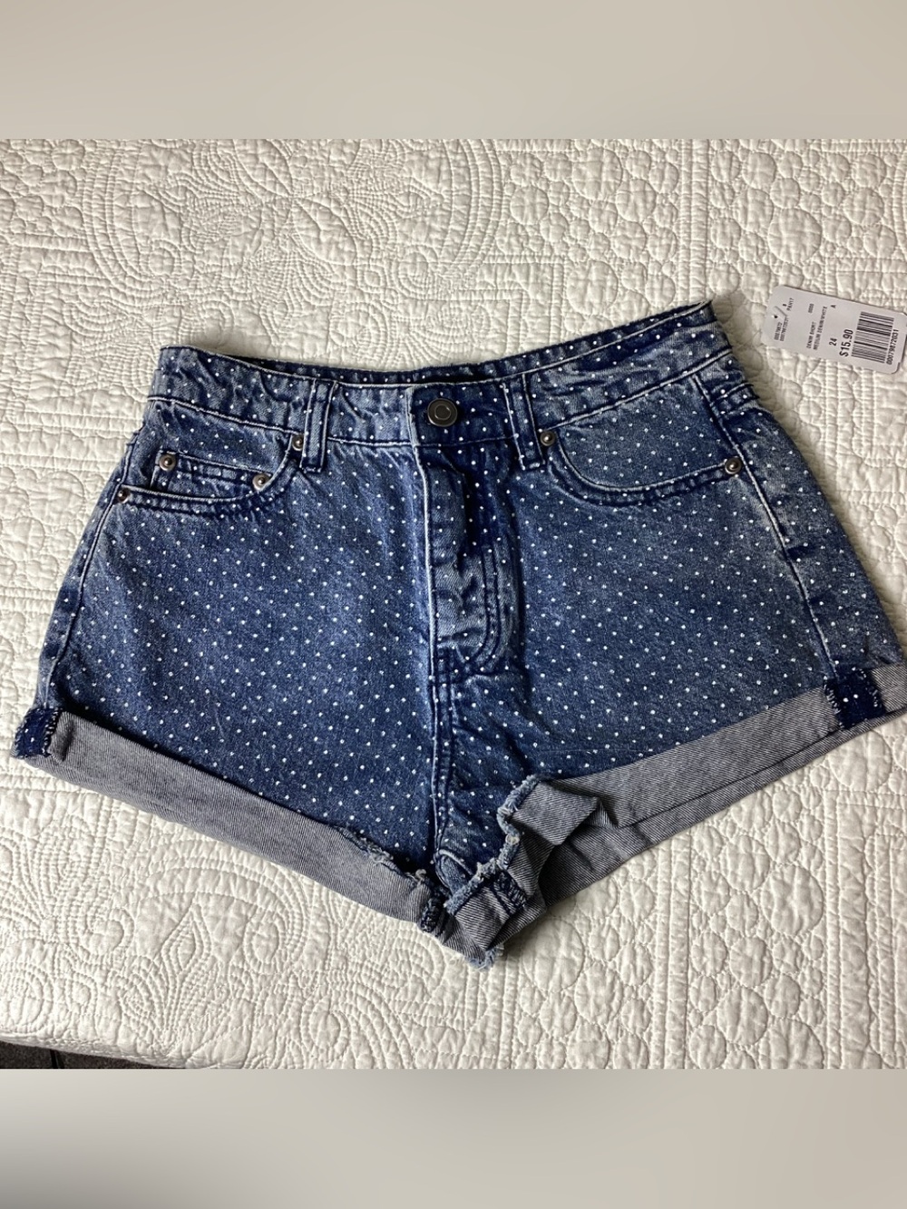 NWT Polka Dot Denim Shorts Size 24 Forever 21 Beachy Preppy